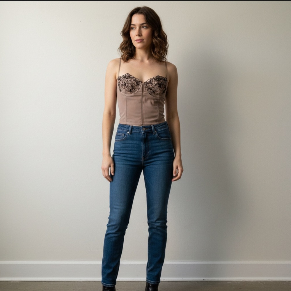 Brown Corset Top with Floral Detail